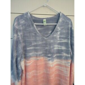 Green tea XL L ombre tie dye long sleeve v-neck top rayon spandex blend fall